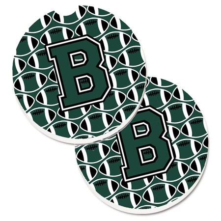 Carolines Treasures Letter B Football Green and White Set of 2 Cup Holder Car Coaster CJ1071-BCARC